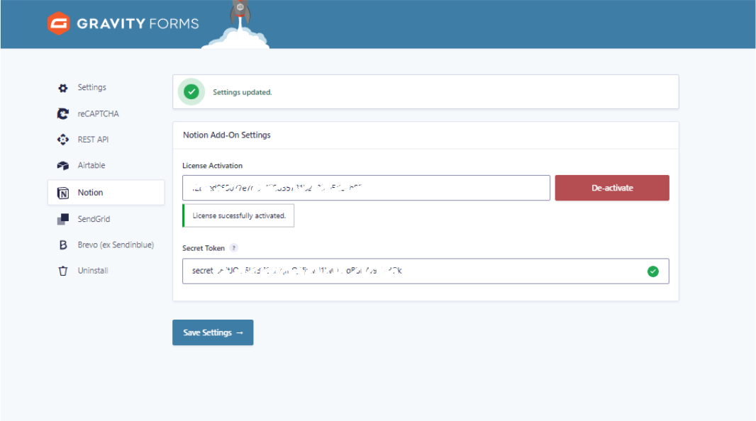Add Notion Secret Token to Gravity Forms