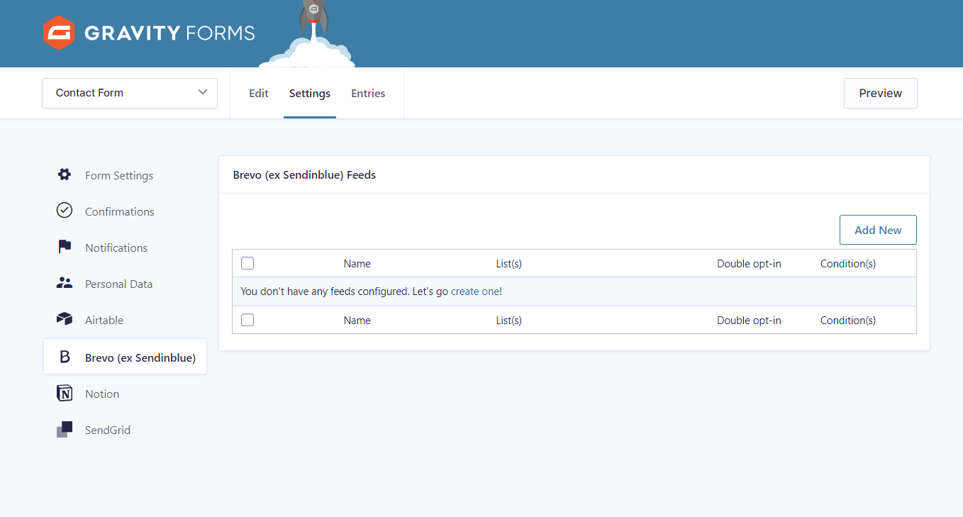 Create feed Gravity form Brevo add-on