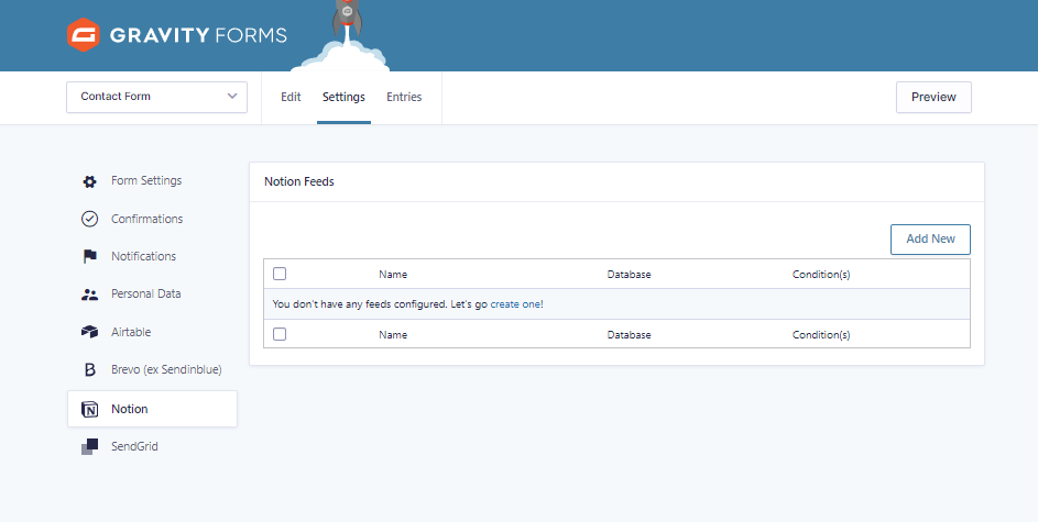Create feed Gravity form Notion add-on