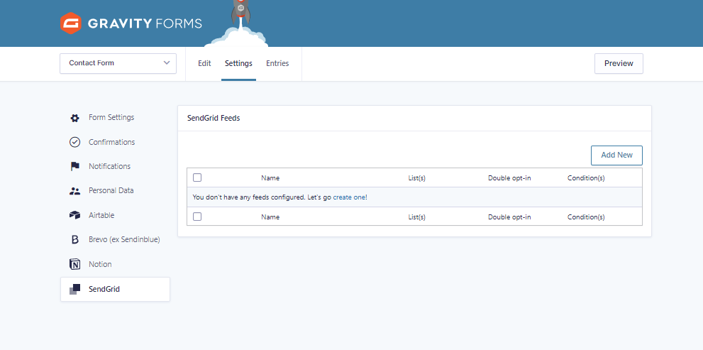 Create a Feed Gravity Forms SendGrid add-on