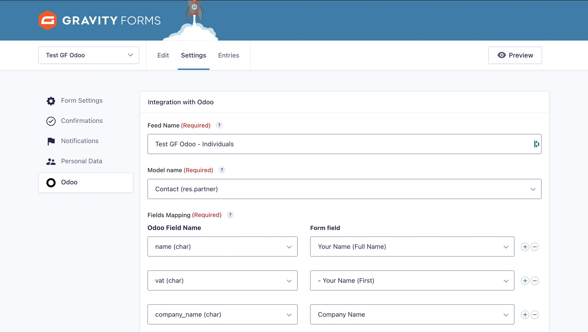 Fields Mapping Gravity Forms Odoo add-on