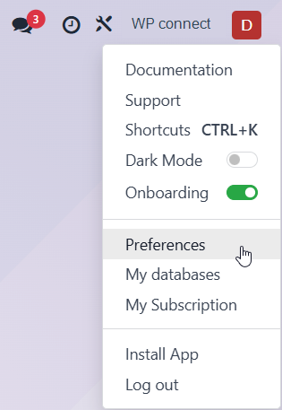 Odoo access preferences menu