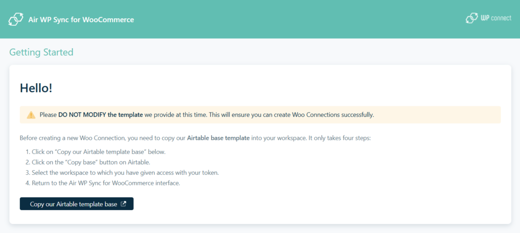 Air WP Sync for WooCommerce - copie du modèle Airtable