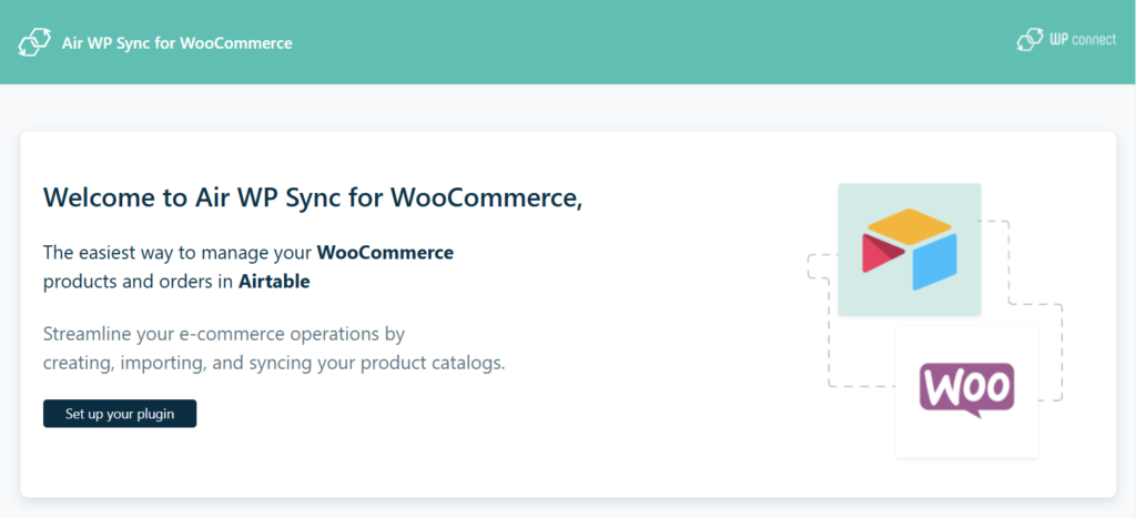 Air WP Sync for WooCommerce - écran d'accueil de l'assistant