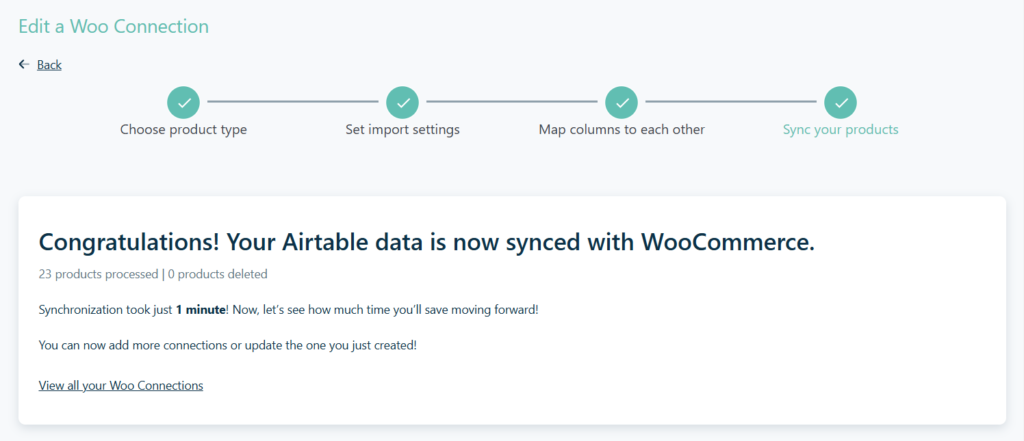 Air WP Sync for WooCommerce - synchronisation réussie