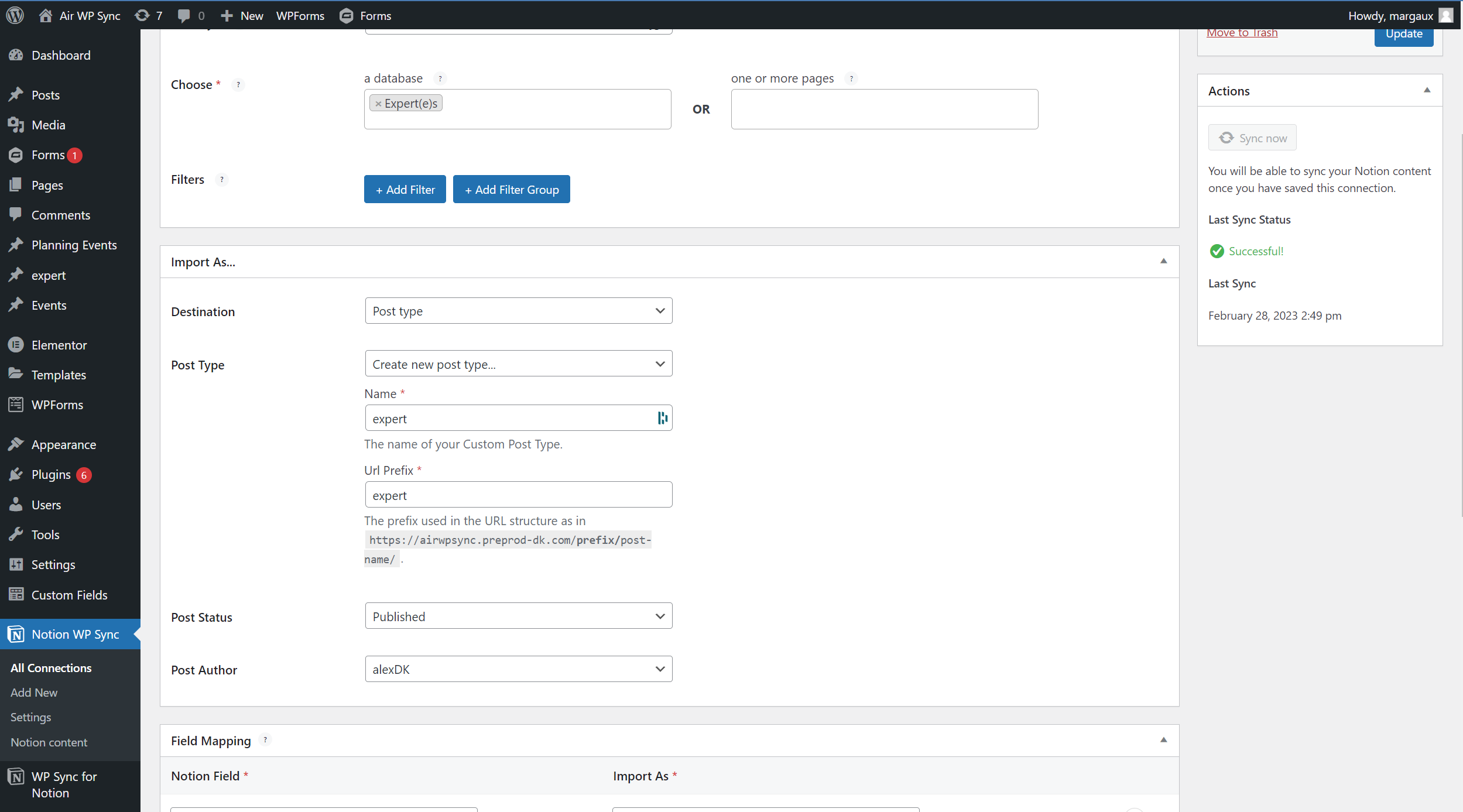 Création d'un type de publication personnalisé à la volée dans Notion WP Sync