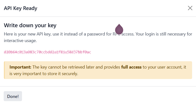 Clé API Odoo générée