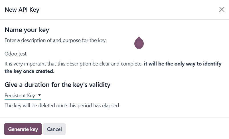Odoo nouvelle clé API