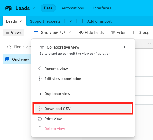 export airtable to CSV