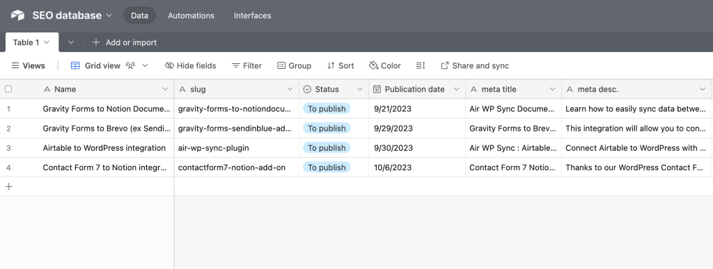 Airtable-SEO-database