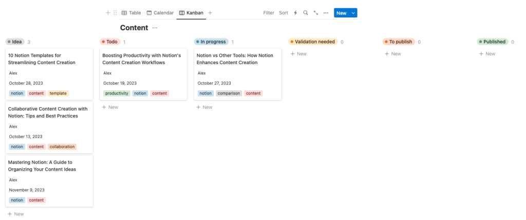 Notion content calendar