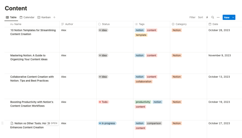 Notion custom properties: publication date, status, category, tags, author...