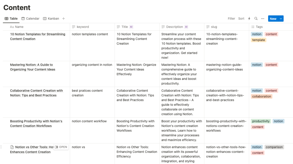 Notion AI content generation