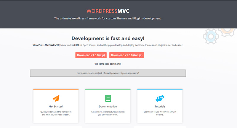 Screenshot of the WordPress MVC framework website