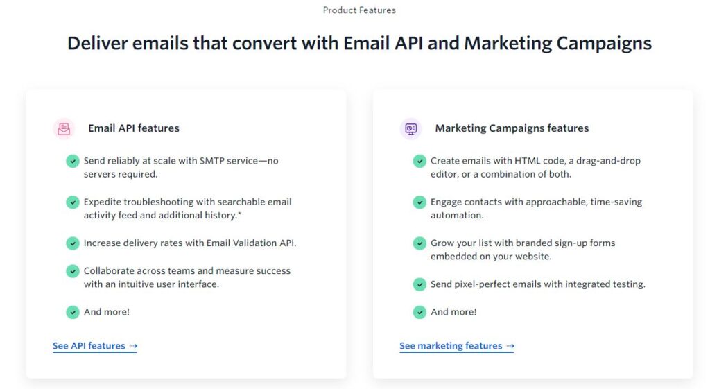 SendGrid email marketing platform features