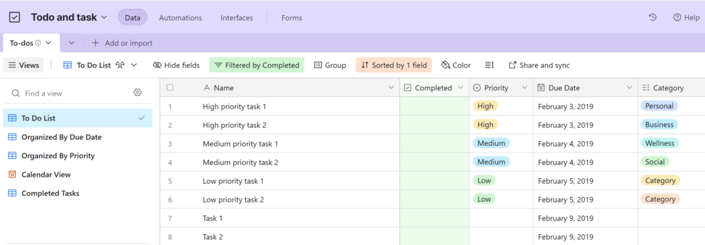 nocode task management automation in Airtable