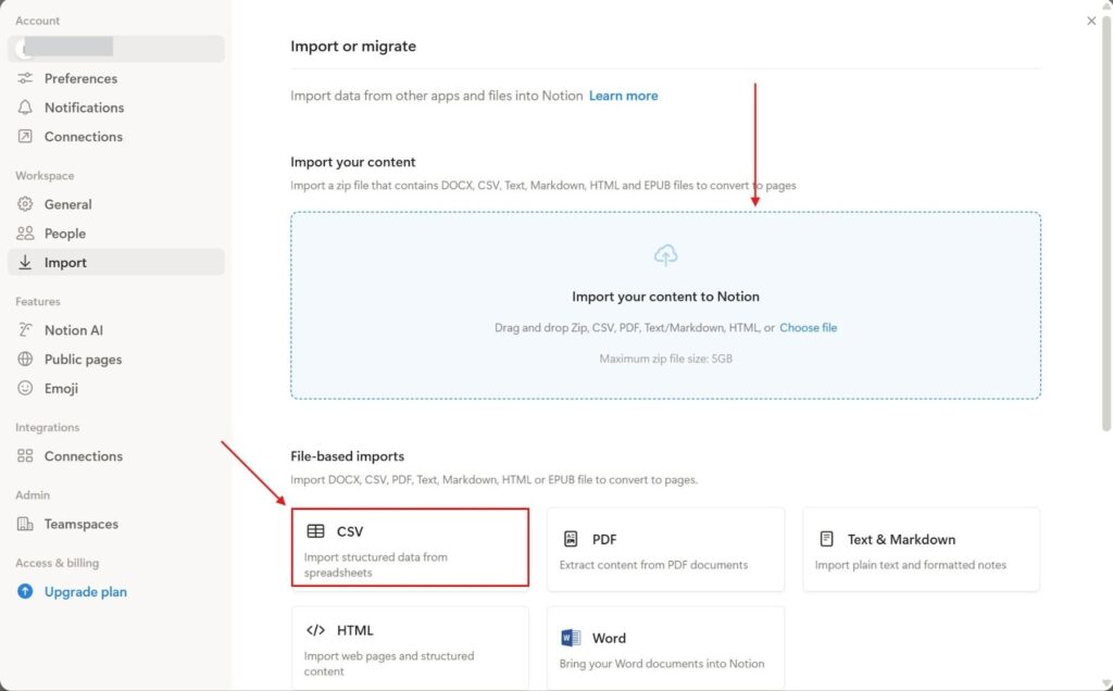 Import CSV to Notion