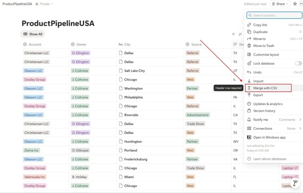 Merge CSV data into Notion