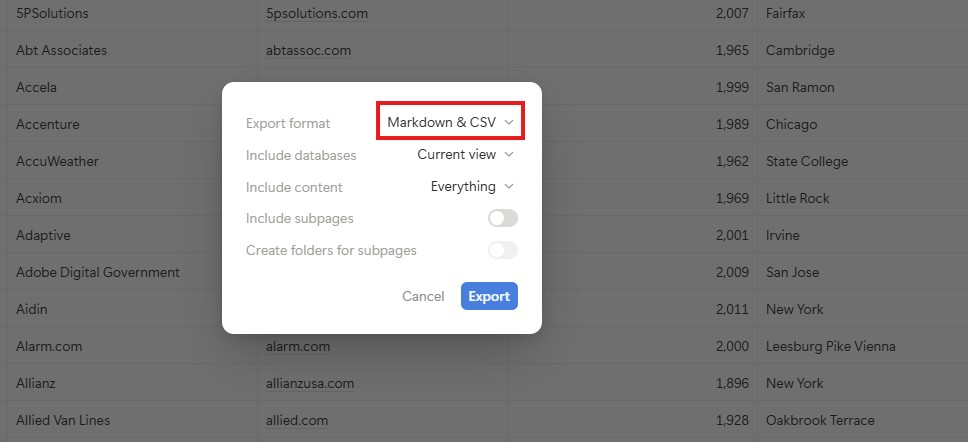 Exporting a Notion database to Excel, step 3