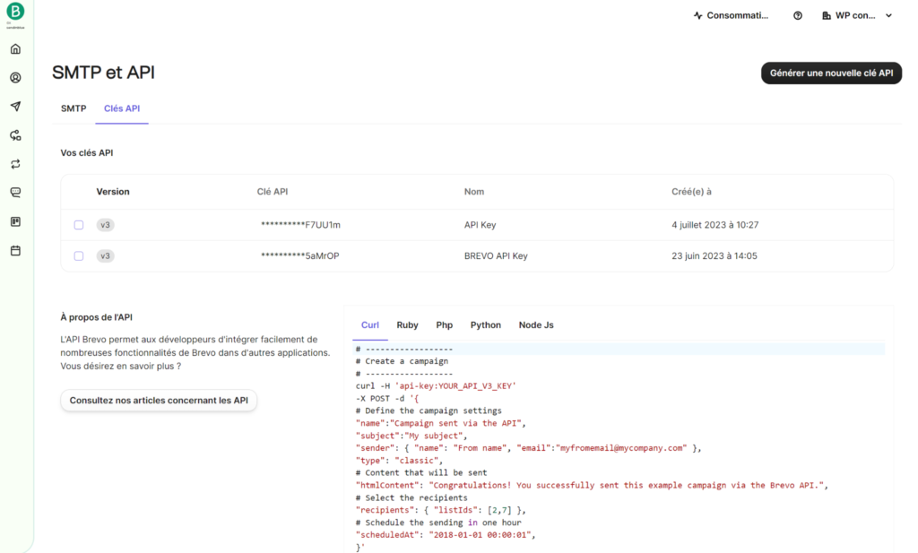 Brevo SMTP & API screen